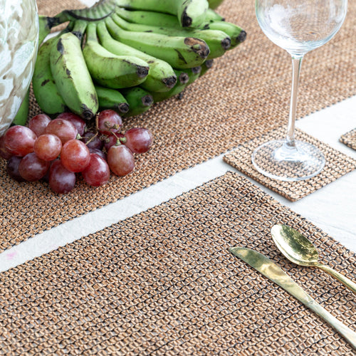 Beige and Black Raffia Natural Table Linen Set-Table Runners-House of Ekam