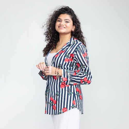 Black Cherry Stripe Cotton Shirt-Shirts-House of Ekam