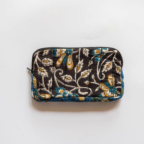 Black Dabu Floral Jaal Hand Blockprinted Wallet-Wallets-House of Ekam