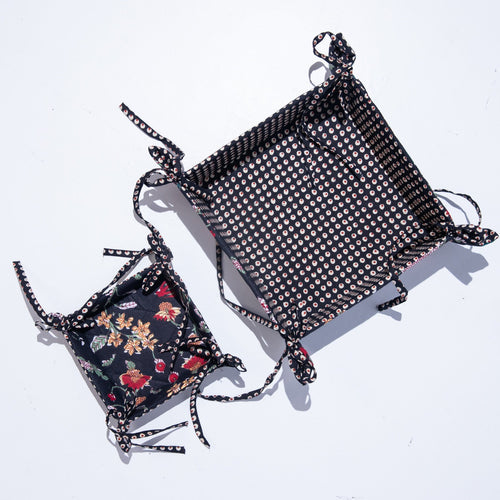 Black Floral and Polka Foldable Reversible Tray-Trays-House of Ekam