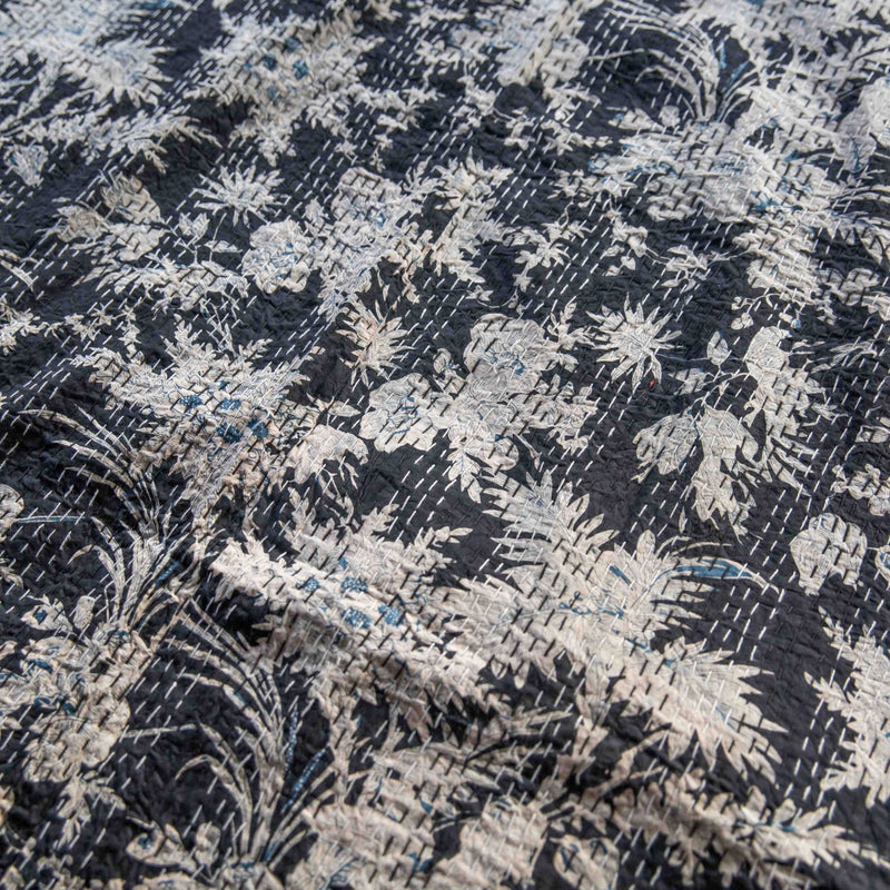 Black Frond Cotton Kantha Bedcover-Quilt sets-House of Ekam