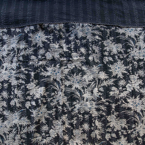 Black Frond Cotton Kantha Bedcover-Quilt sets-House of Ekam