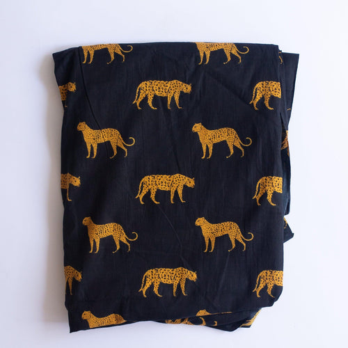 Black Leopard Print Screenprinted Cotton Fabric-fabric-House of Ekam