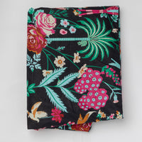 Black Nocturnal Garden Screenprinted Cotton Fabric-fabric-House of Ekam