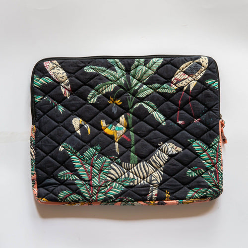 Black Tropical Safari Laptop Sleeve-Laptop Sleeves-House of Ekam