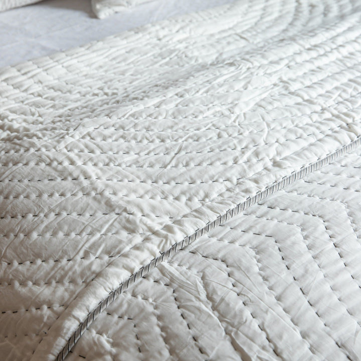Black and Grey Handmade Concentric Circle Kantha Quilt-Quilt sets-House of Ekam