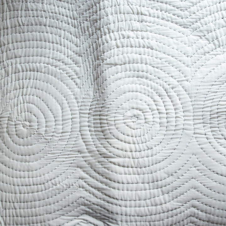 Black and Grey Handmade Concentric Circle Kantha Quilt-Quilt sets-House of Ekam