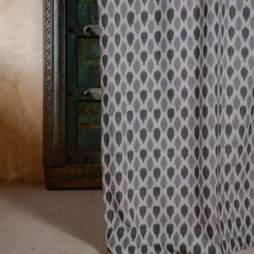 Black and Grey Tarang Ikat Handloom Curtain-Curtains-House of Ekam