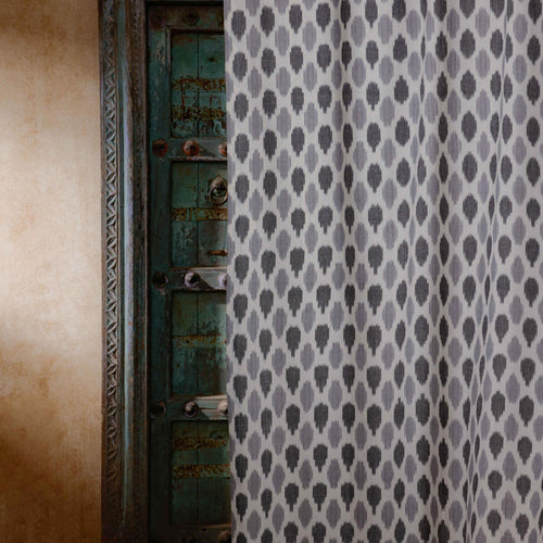 Black and Grey Tarang Ikat Handloom Curtain-Curtains-House of Ekam