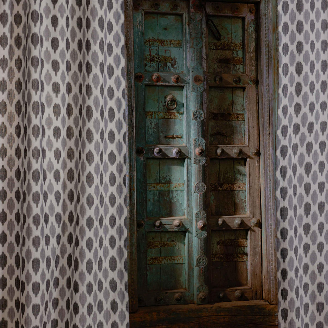 Black and Grey Tarang Ikat Handloom Curtain-Curtains-House of Ekam