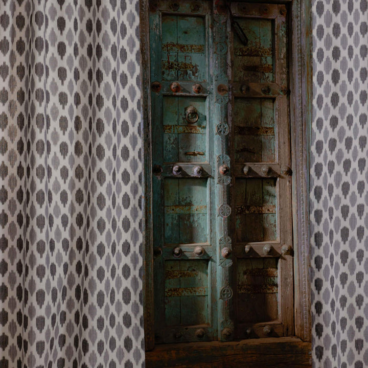 Black and Grey Tarang Ikat Handloom Curtain-Curtains-House of Ekam