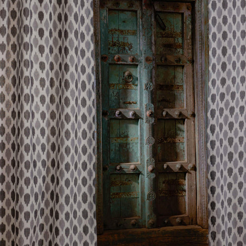 Black and Grey Tarang Ikat Handloom Curtain-Curtains-House of Ekam