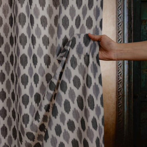 Black and Grey Tarang Ikat Handloom Curtain-Curtains-House of Ekam