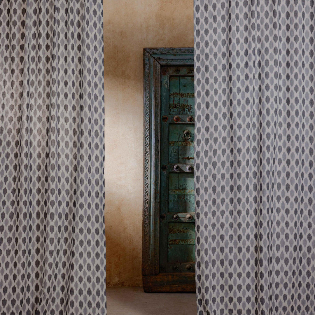 Black and Grey Tarang Ikat Handloom Curtain-Curtains-House of Ekam