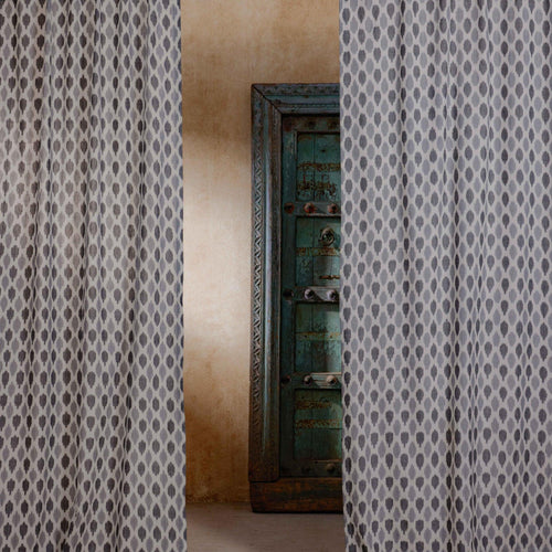 Black and Grey Tarang Ikat Handloom Curtain-Curtains-House of Ekam