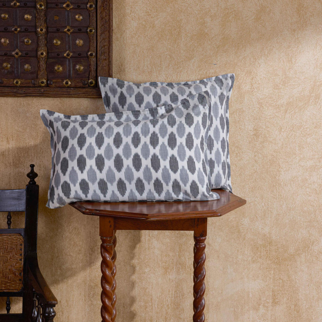 Black and Grey Tarang Ikat Handloom Cushion Cover-Cushion Covers-House of Ekam