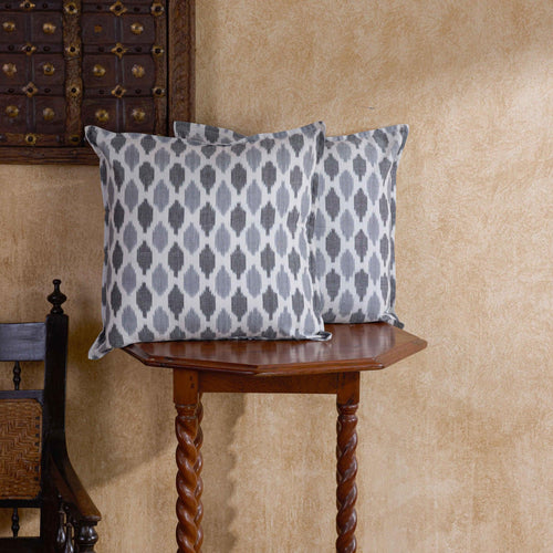 Black and Grey Tarang Ikat Handloom Cushion Cover-Cushion Covers-House of Ekam