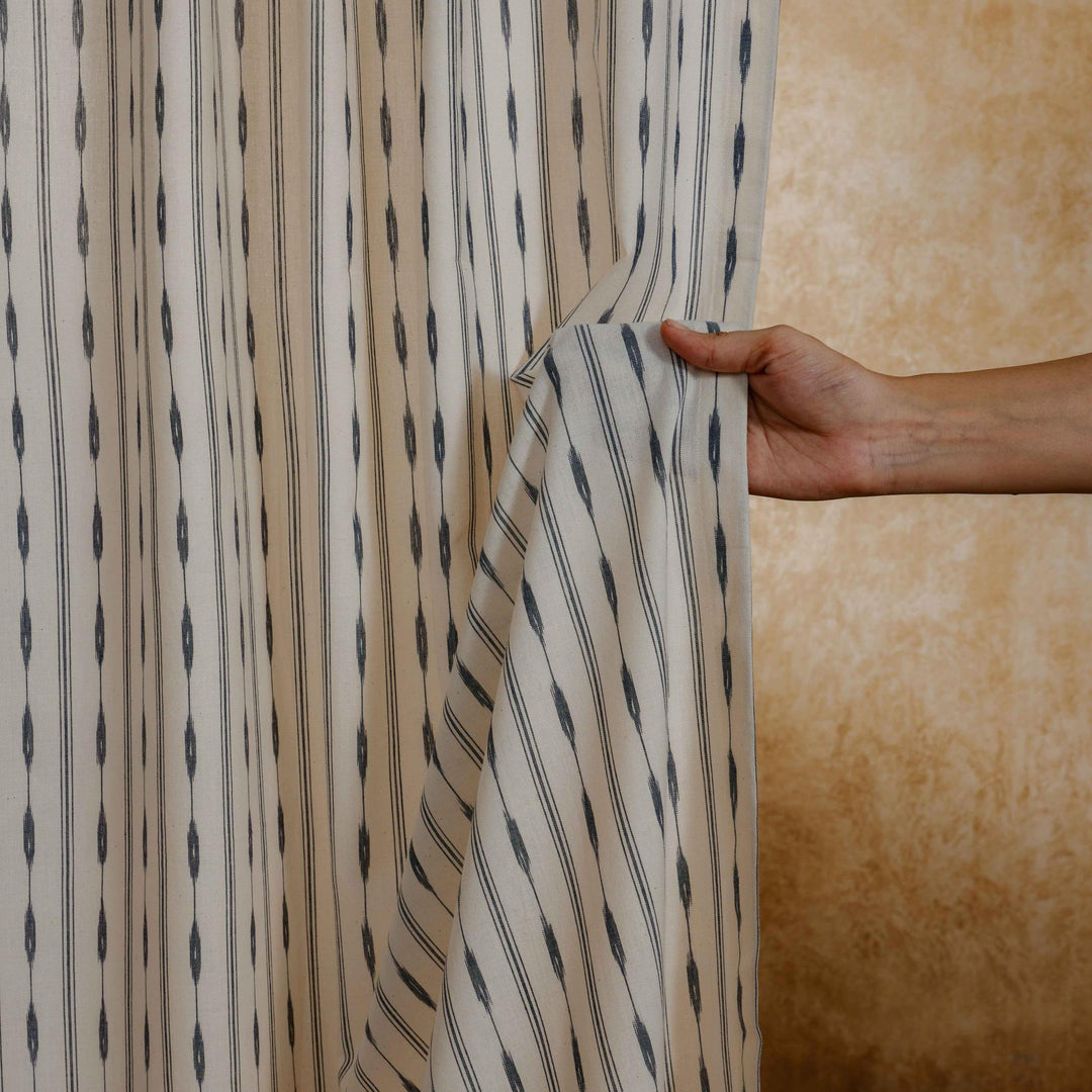 Black and White Avani Ikat Handloom Curtain-Curtains-House of Ekam