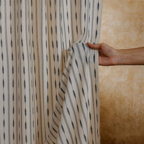 Black and White Avani Ikat Handloom Curtain-Curtains-House of Ekam