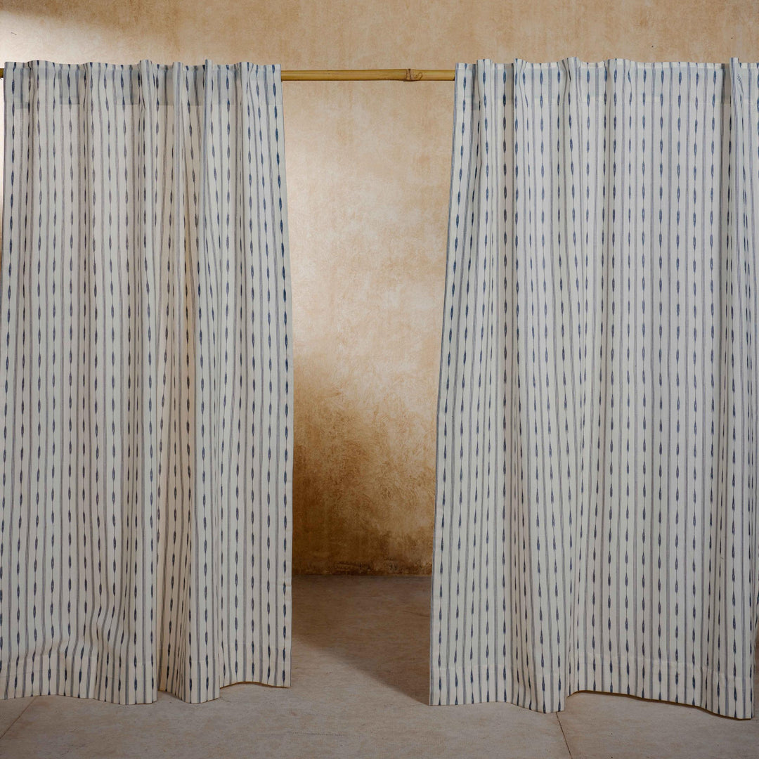 Black and White Avani Ikat Handloom Curtain-Curtains-House of Ekam
