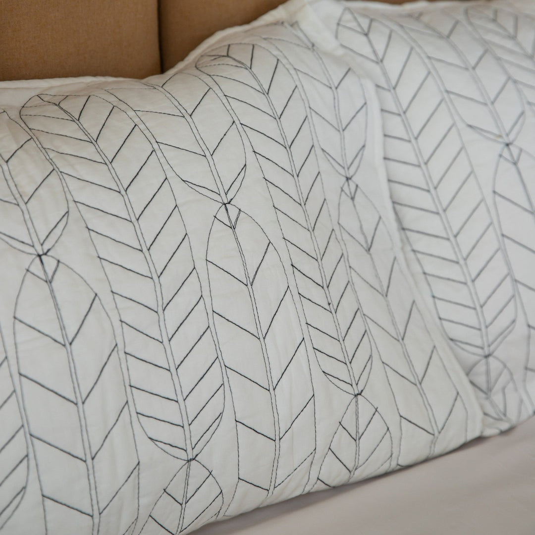 Black and White Feather Embroidered Quilt-Quilt sets-House of Ekam