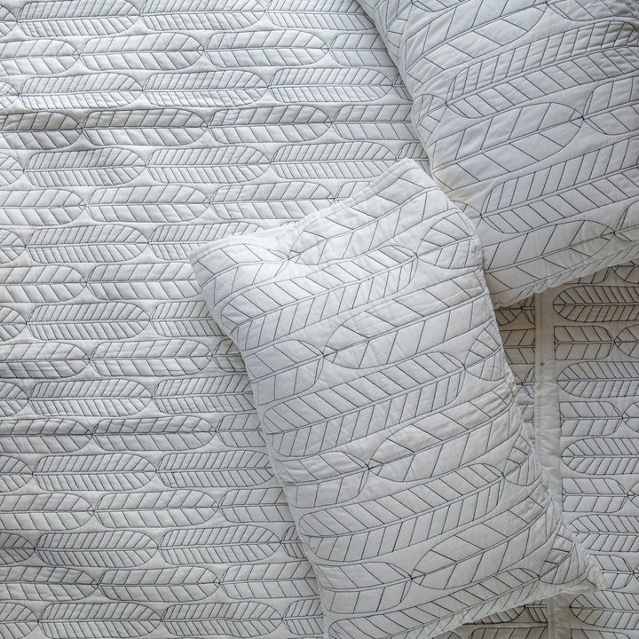 Black and White Feather Embroidered Quilt-Quilt sets-House of Ekam