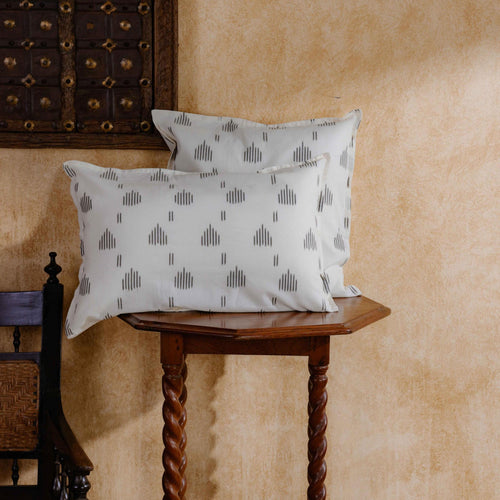 Black and White Rekham Ikat Handloom Cushion Cover-Cushion Covers-House of Ekam