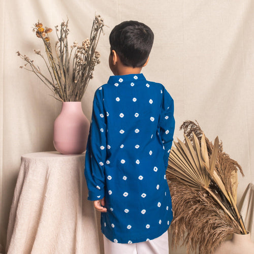 Blue Bandhani Boys Kurta With Pyjama Set-Kidswear-House of Ekam