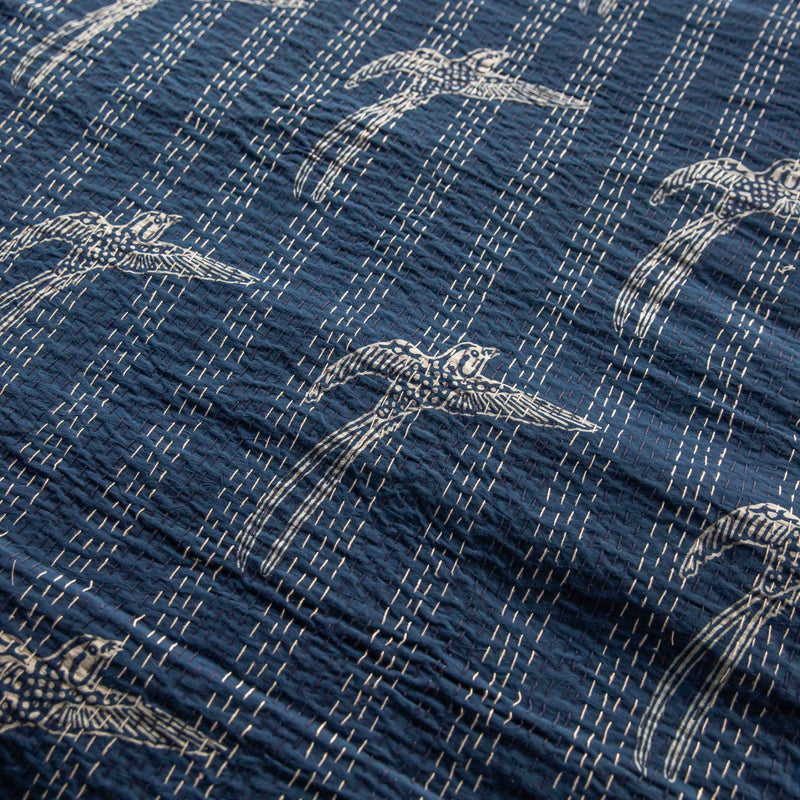 Blue Bird Kantha Bedcover-Quilt sets-House of Ekam