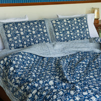 Blue Botanica Handmade Kantha Stitch Quilt Set-Quilt sets-House of Ekam