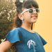 Blue Cotton Slub Girl Dress with Palm Tree-Kidswear-House of Ekam