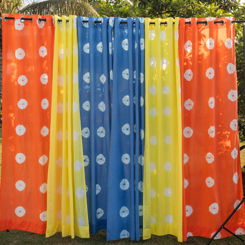 Blue Daisy Tie Dye Cotton Sheer Curtain-Curtains-House of Ekam