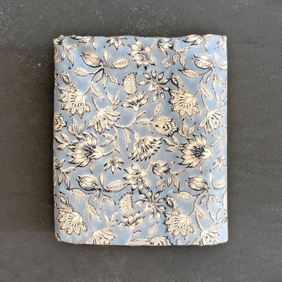 Blue English Floral Blockprint Cotton Fabric-fabric-House of Ekam