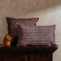 Blue Firdaus Kalamkari Blockprint Cushion Cover-Cushion Covers-House of Ekam