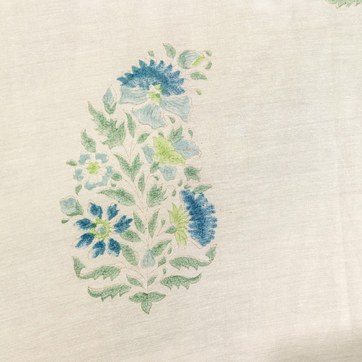 Blue &amp; Green Ambi Blockprint Maheshwari Silk Curtain-Curtains-House of Ekam