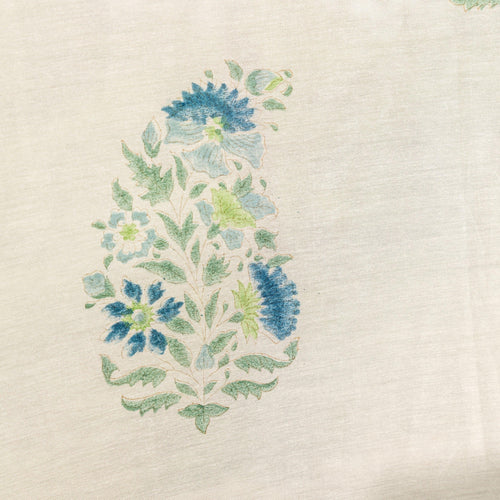 Blue & Green Ambi Blockprint Maheshwari Silk Curtain-Curtains-House of Ekam