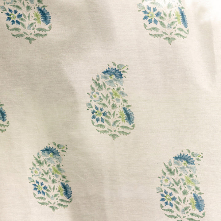 Blue &amp; Green Ambi Blockprint Maheshwari Silk Curtain-Curtains-House of Ekam
