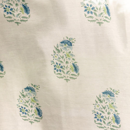 Blue & Green Ambi Blockprint Maheshwari Silk Curtain-Curtains-House of Ekam