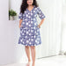 Blue Leela Floral Screenprinted Cotton Dress-Dresses-House of Ekam