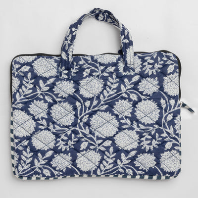 Blue Leela Laptop Sleeve with Handle-Laptop Sleeves-House of Ekam