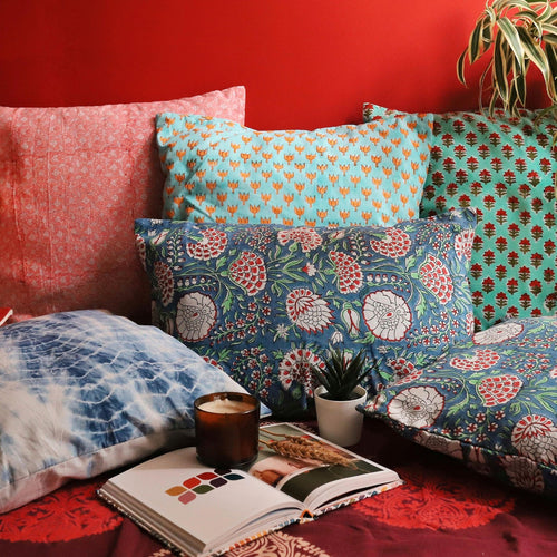 Blue Pomegranate Cushion Cover-Cushion Covers-House of Ekam