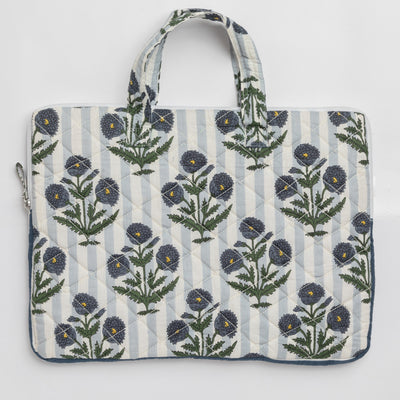 Blue Poppy Laptop Sleeve with Handle-Laptop Sleeves-House of Ekam