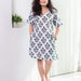 Blue Poppy Stripe Screenprinted Cotton Dress-Dresses-House of Ekam