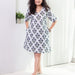 Blue Poppy Stripe Screenprinted Cotton Dress-Dresses-House of Ekam