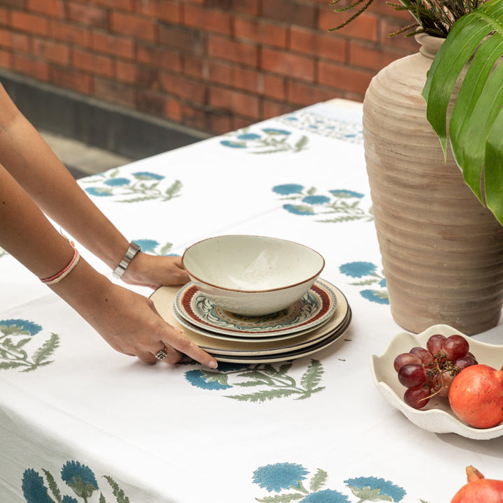Blue Poppy Table Cloth-Table Runners-House of Ekam