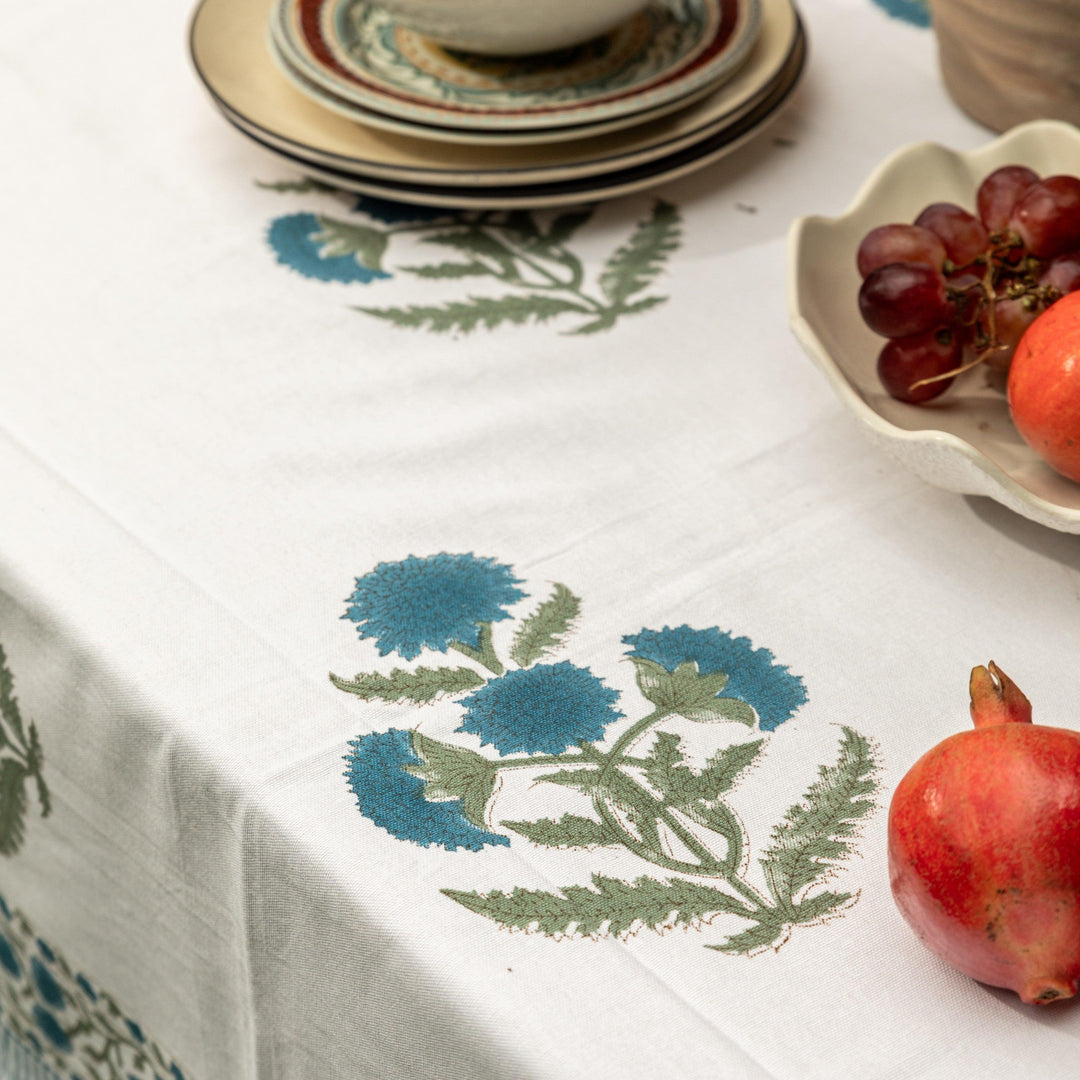 Blue Poppy Table Cloth-Table Runners-House of Ekam
