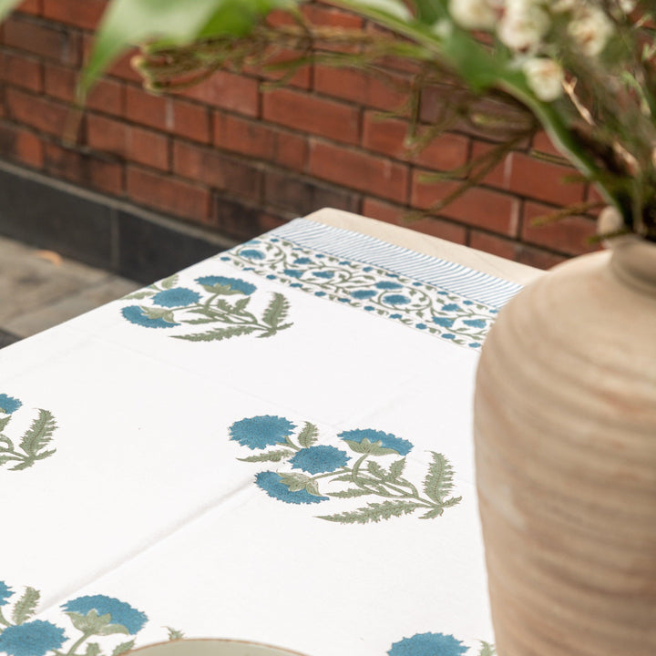 Blue Poppy Table Cloth-Table Runners-House of Ekam