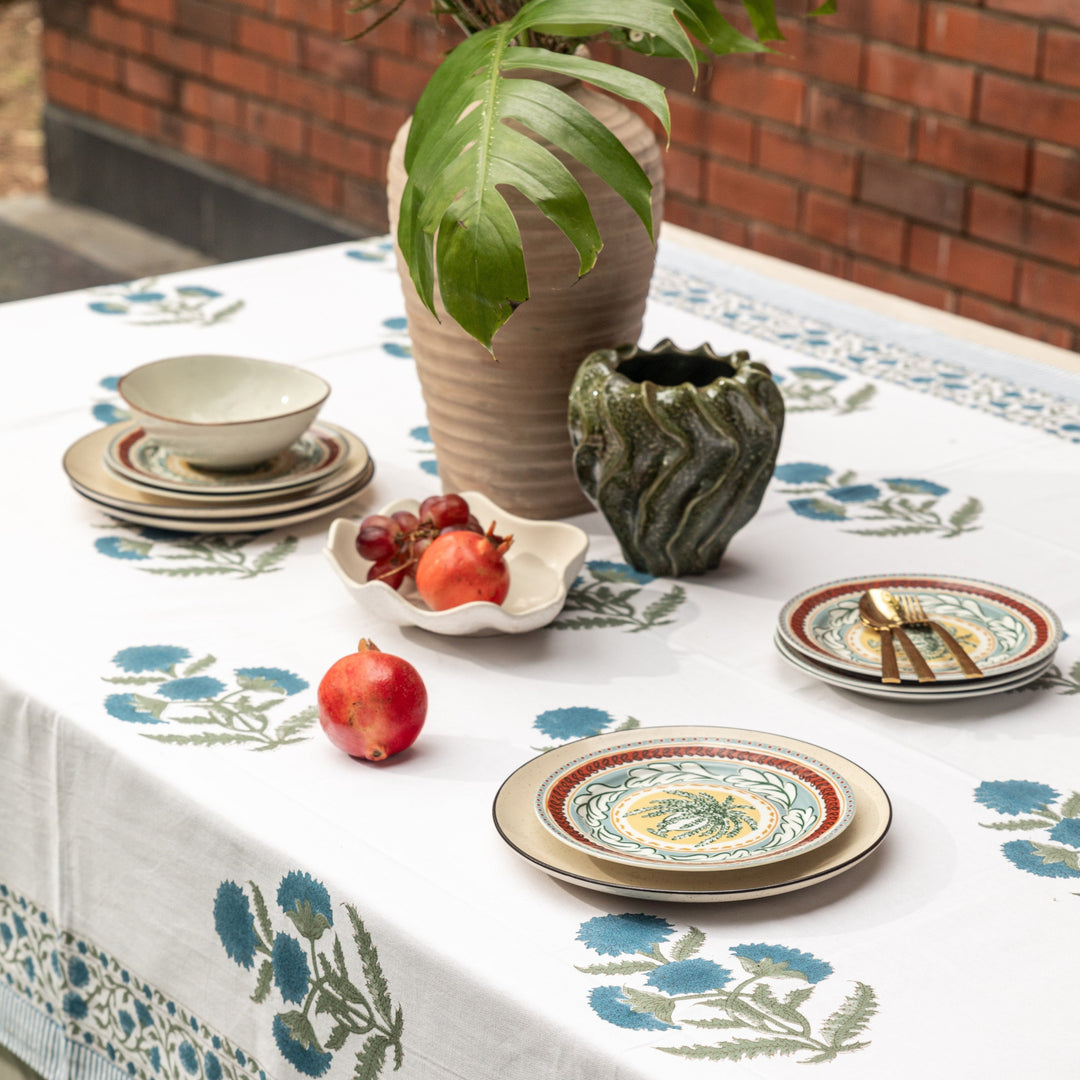 Blue Poppy Table Cloth-Table Runners-House of Ekam