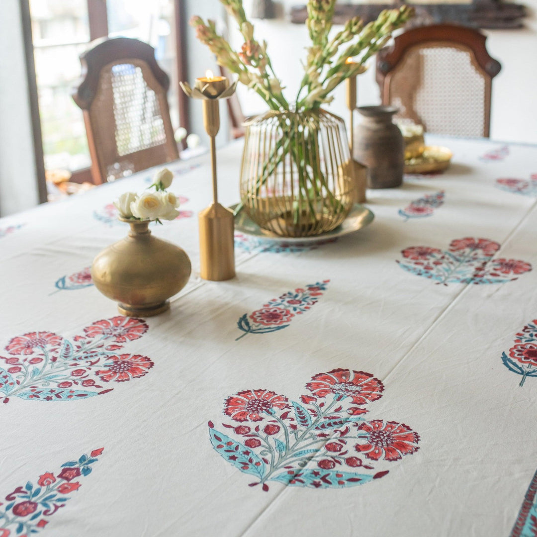 Blue &amp; Red Cypress Poppy Table Cloth-Table Runners-House of Ekam