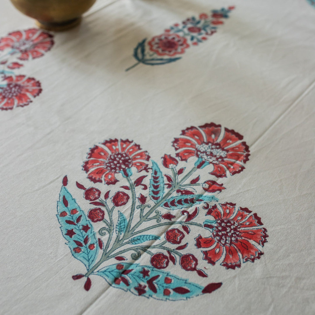 Blue &amp; Red Cypress Poppy Table Cloth-Table Runners-House of Ekam